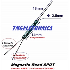 Reed Switch SPDT 3Pinos - Interruptor Magnético Size ±14Mm Ø ±2,5mm, Magnetic Reed Switches, GLASS Reed (SPDT) 1 Contato Aberto, Open (N/A) + 1 Contato Fechado, Close (N/F) 2,5Amper - 3Pin - Ampola Reed Switch Bulbo Vidro Size Ø2,5mm x 14Mm (SPDT) Contato (Dourado/Gold)